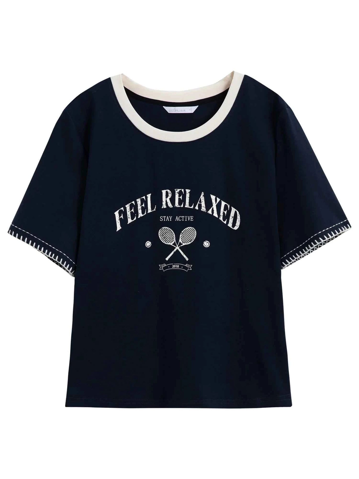 Vintage Contrast Stitch Round Neck T-Shirt