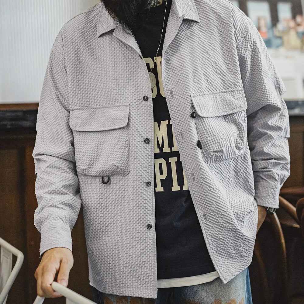 Men's Wrinkle-Free Seersucker Cuban Collar Shirt