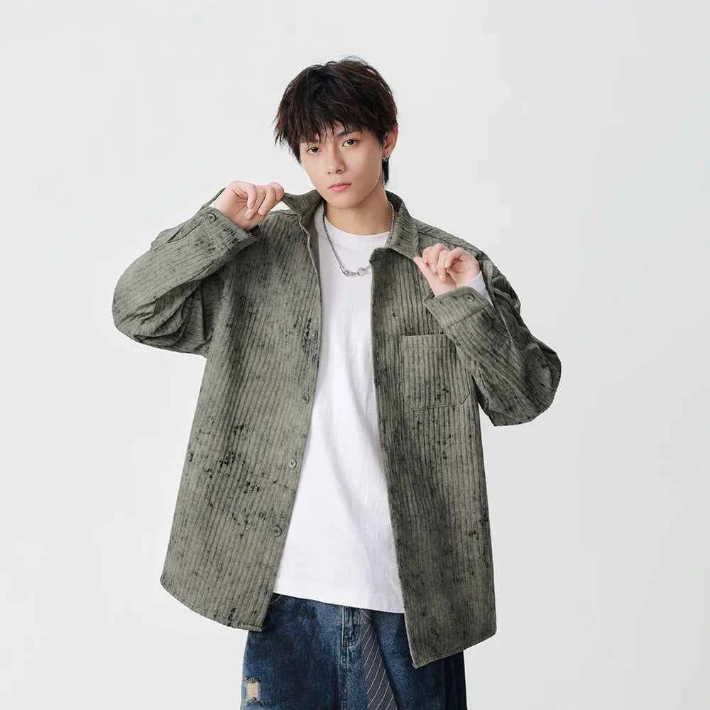 Distressed Corduroy Casual Long Sleeve Shirt