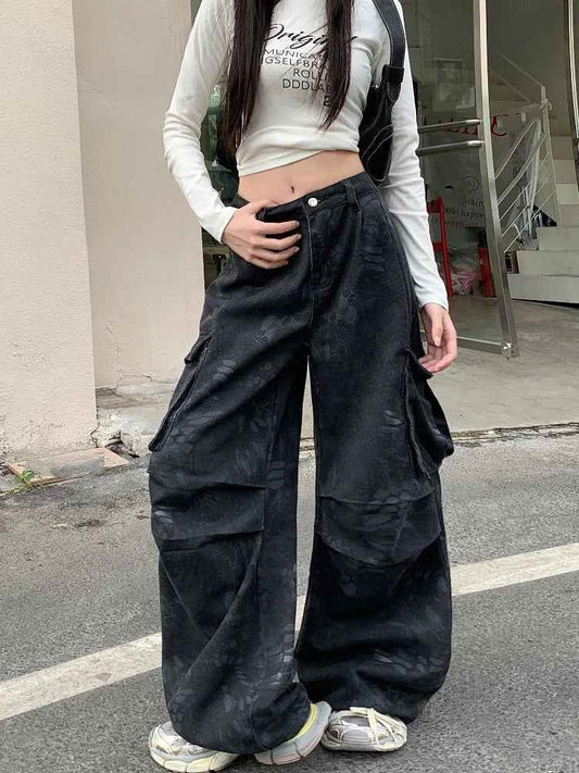 Y2K Black Cyber Cargo Jeans Jeans
