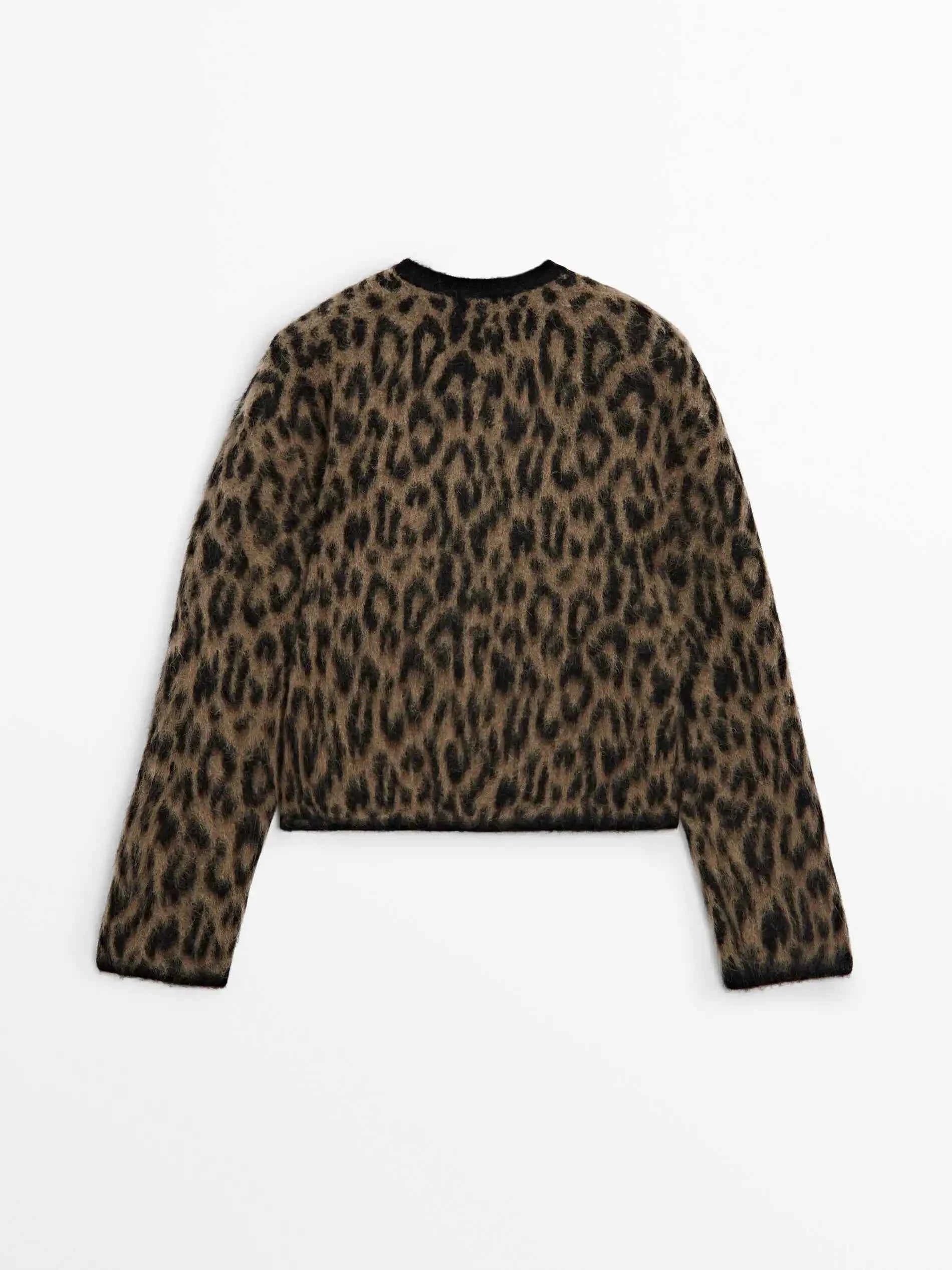 Ethereal Brown Leopard Print Round Neck Cardigan