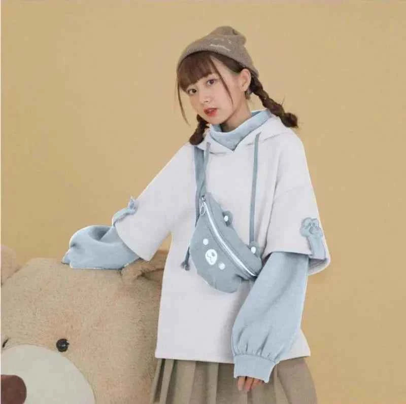 Streetwear Cozy Bear Patchwork Oversize Hoodie