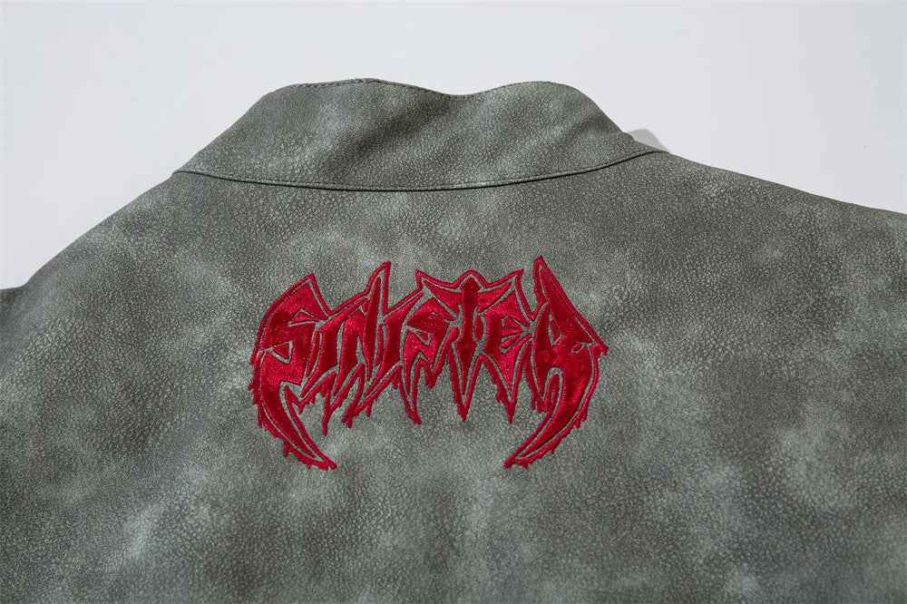 Winter High Street Flame Letter Leather Jacket