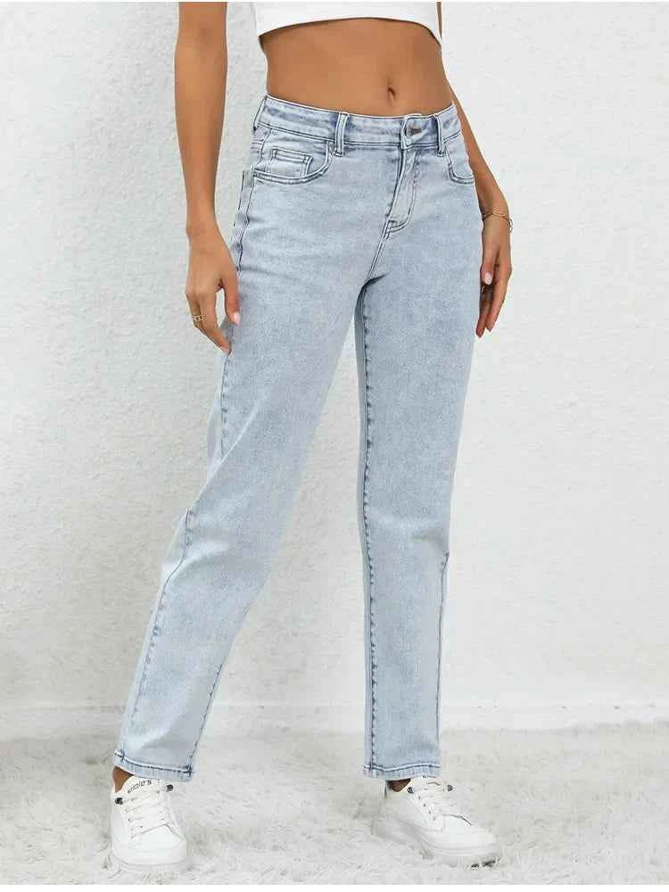 Versatile Everyday Mid-Waisted Light Blue Jeans
