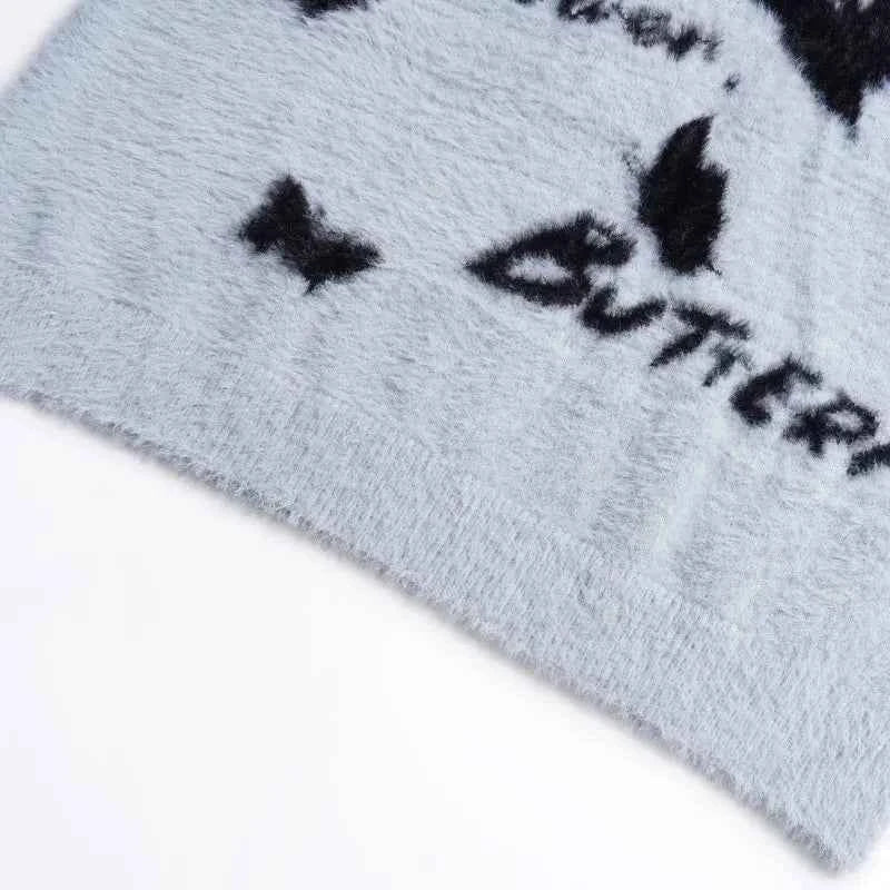 Women Cozy Fuzzy Butterfly Knitted Casual Sweater