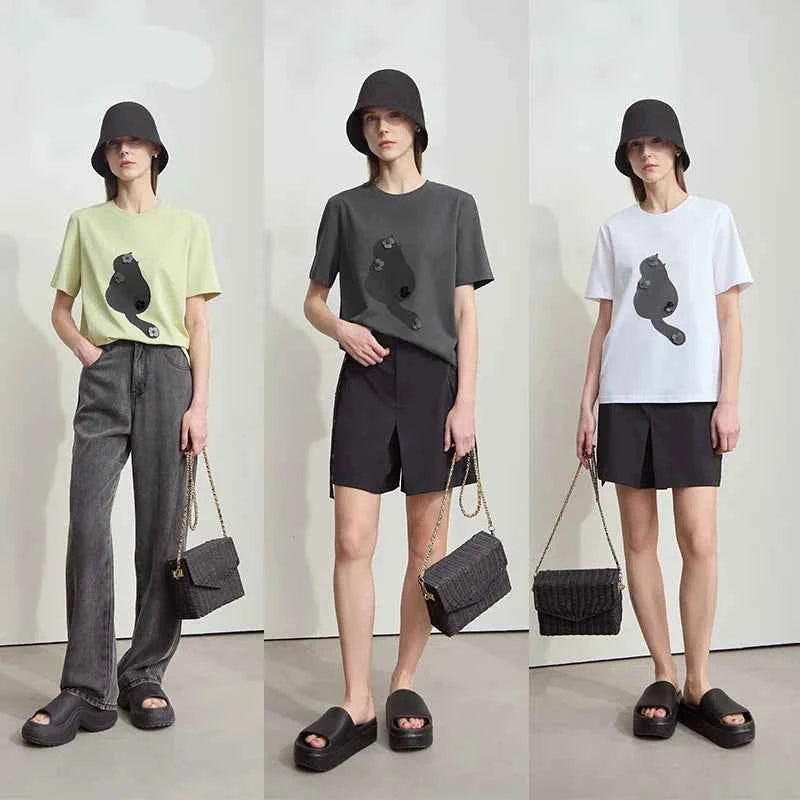 Minimalist Collegiate Style Printed Lyocell T-Shirt