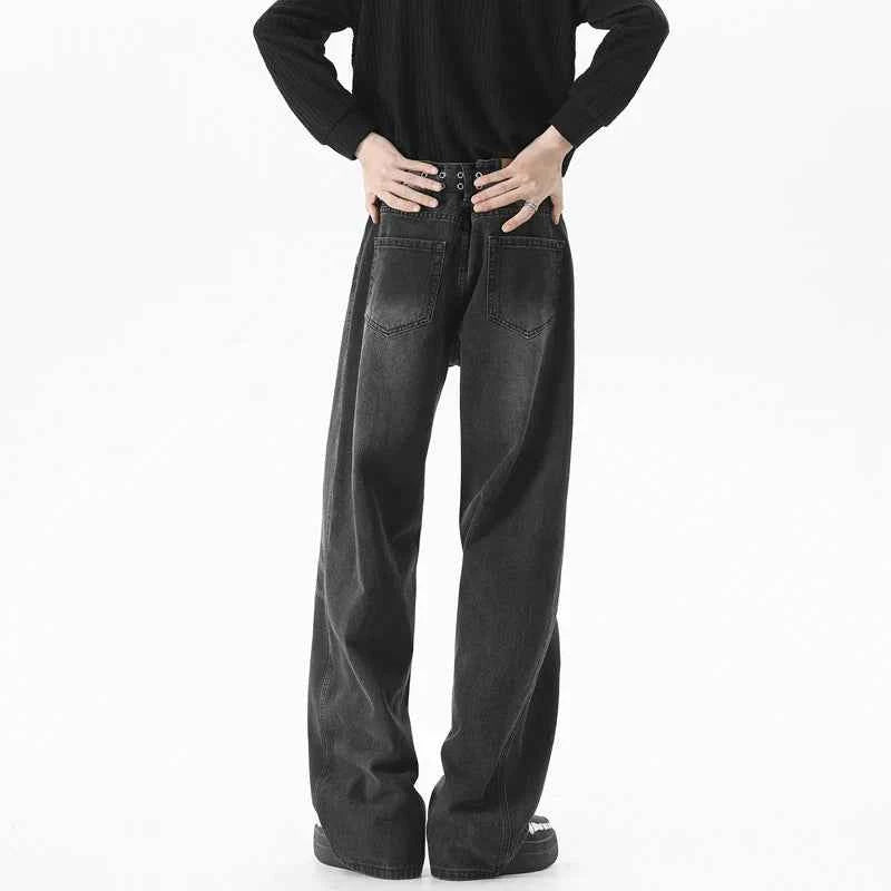 Warm Distressed Baggy Straight Leg Jeans