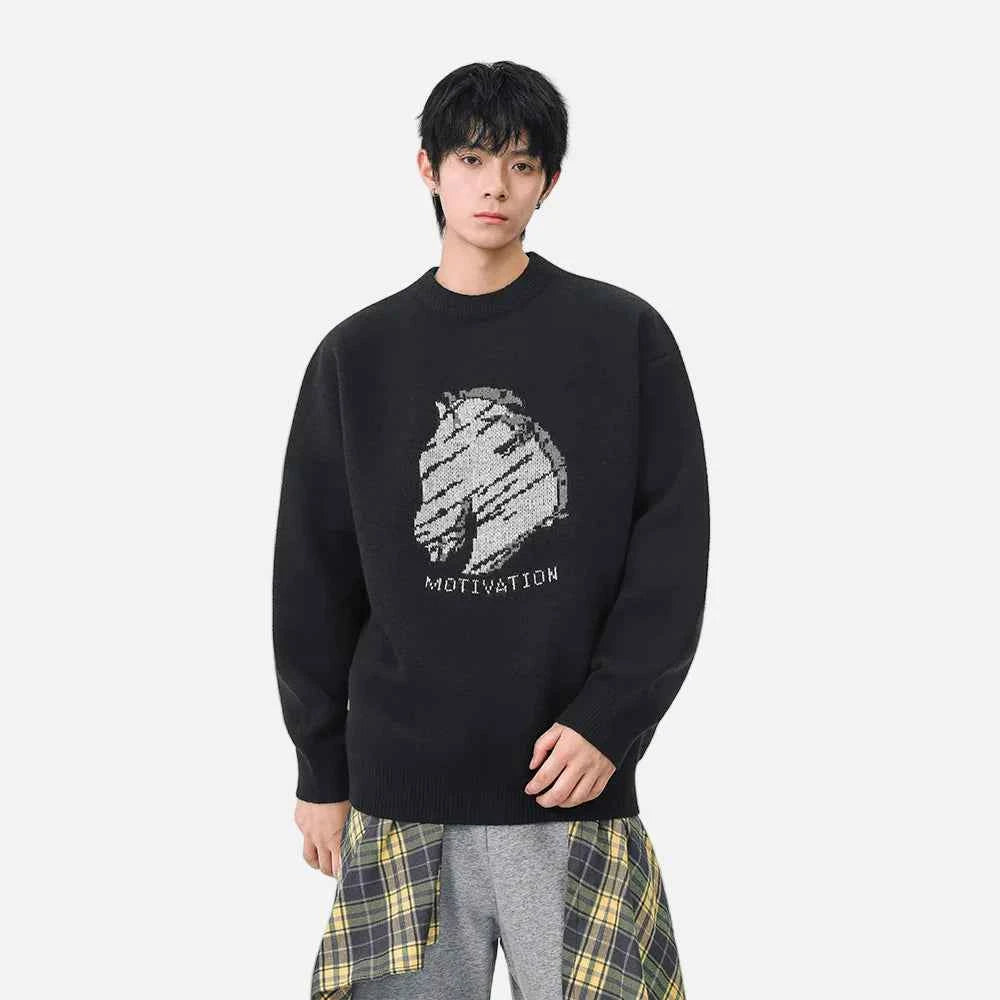 Cozy Winter Horse Pattern Crewneck Sweater