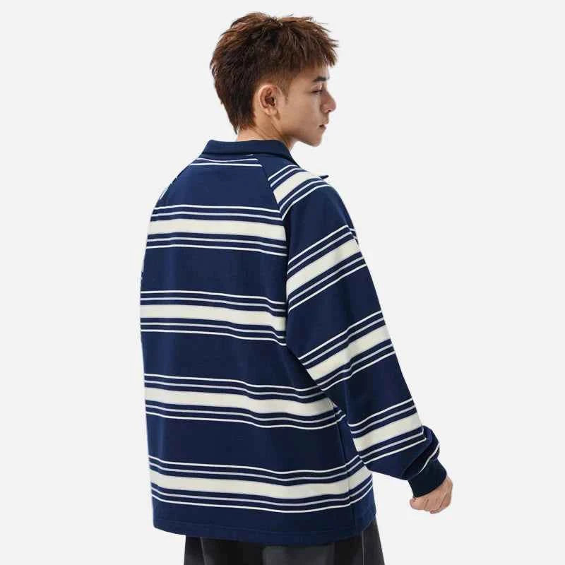 Y2K Retro Loose Stripes Half Zipper Sweatshirt