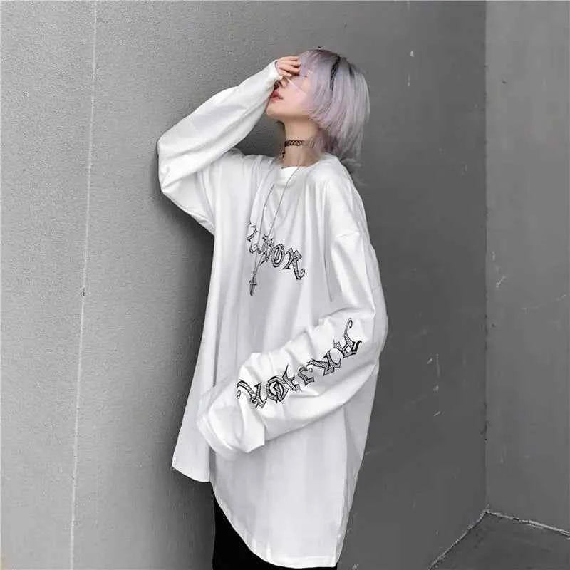 Oversized Korean Style Anime Print Long Sleeve T-Shirt