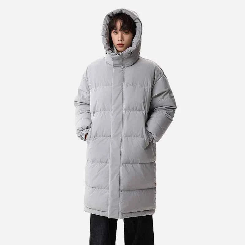 Fashionable Solid Color Hooded Puffer Zipper Coat