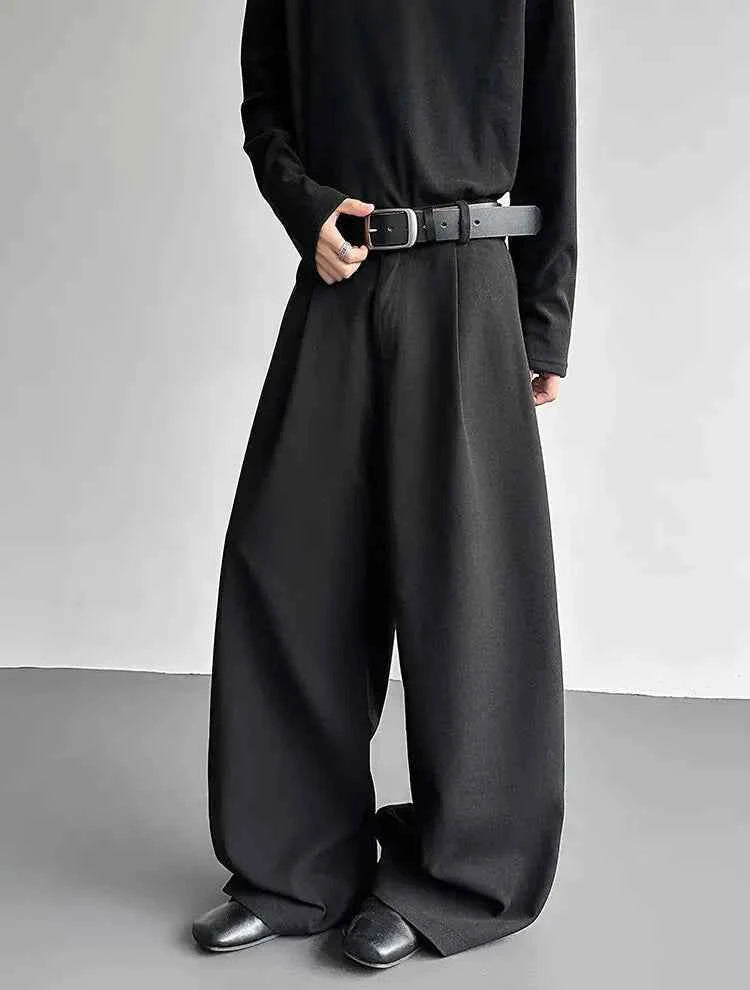 Pleated Style Solid Color Thickened Loose Pants