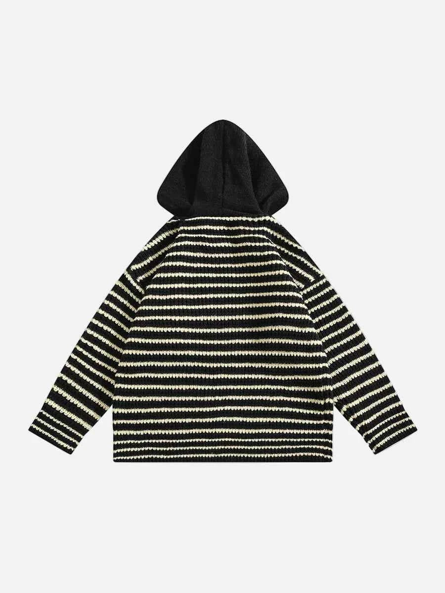 Chic Striped Spliced Knitwear Hooded Sweater