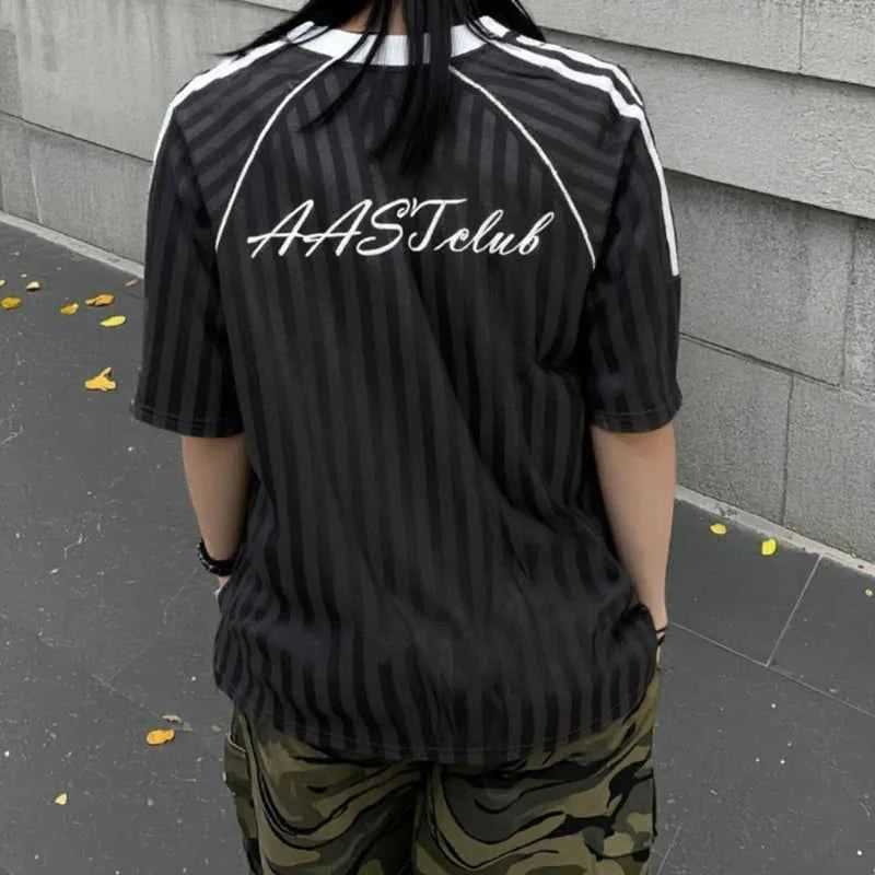 Trendy Striped Letter Print V-Neck Sport T-Shirt