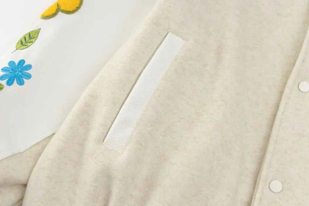 Retro Flower Embroidery Baseball Varsity Jacket