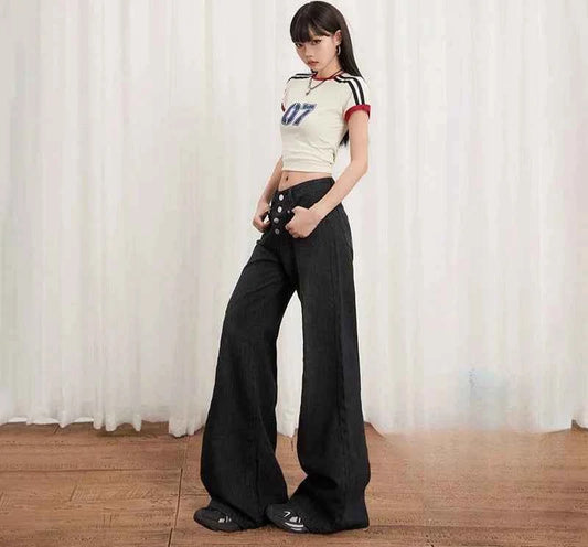 Women Vintage Y2K Solid Color Denim Jeans