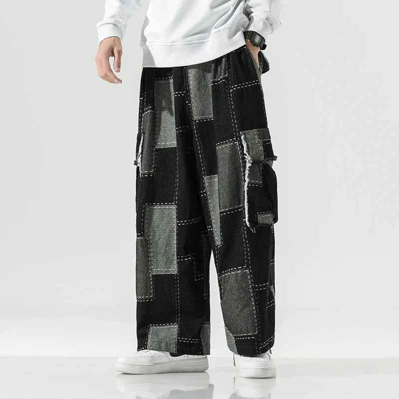 Streetwear Japanese Style Distressed Wide Leg Cargo Jeans