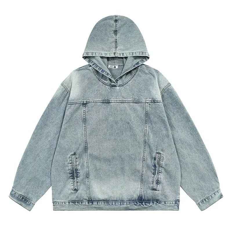 Casual Retro Washed Handsome Denim Hoodie