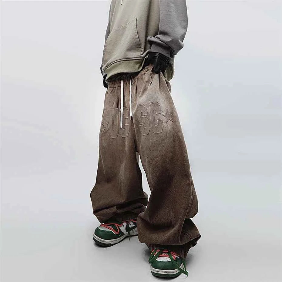 Men's Punk Scimitar Baggy Wide-Leg Jeans