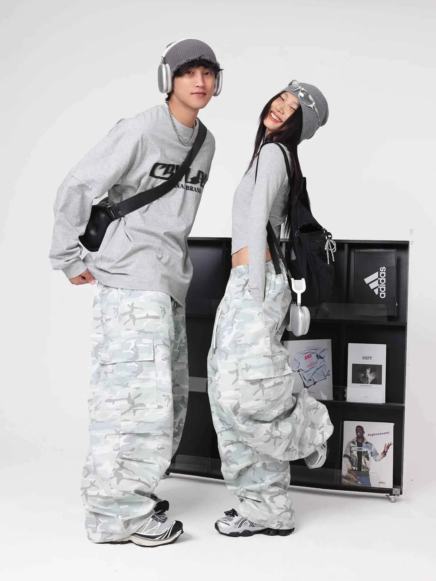 Cold Gray Camouflage Parachute Pants