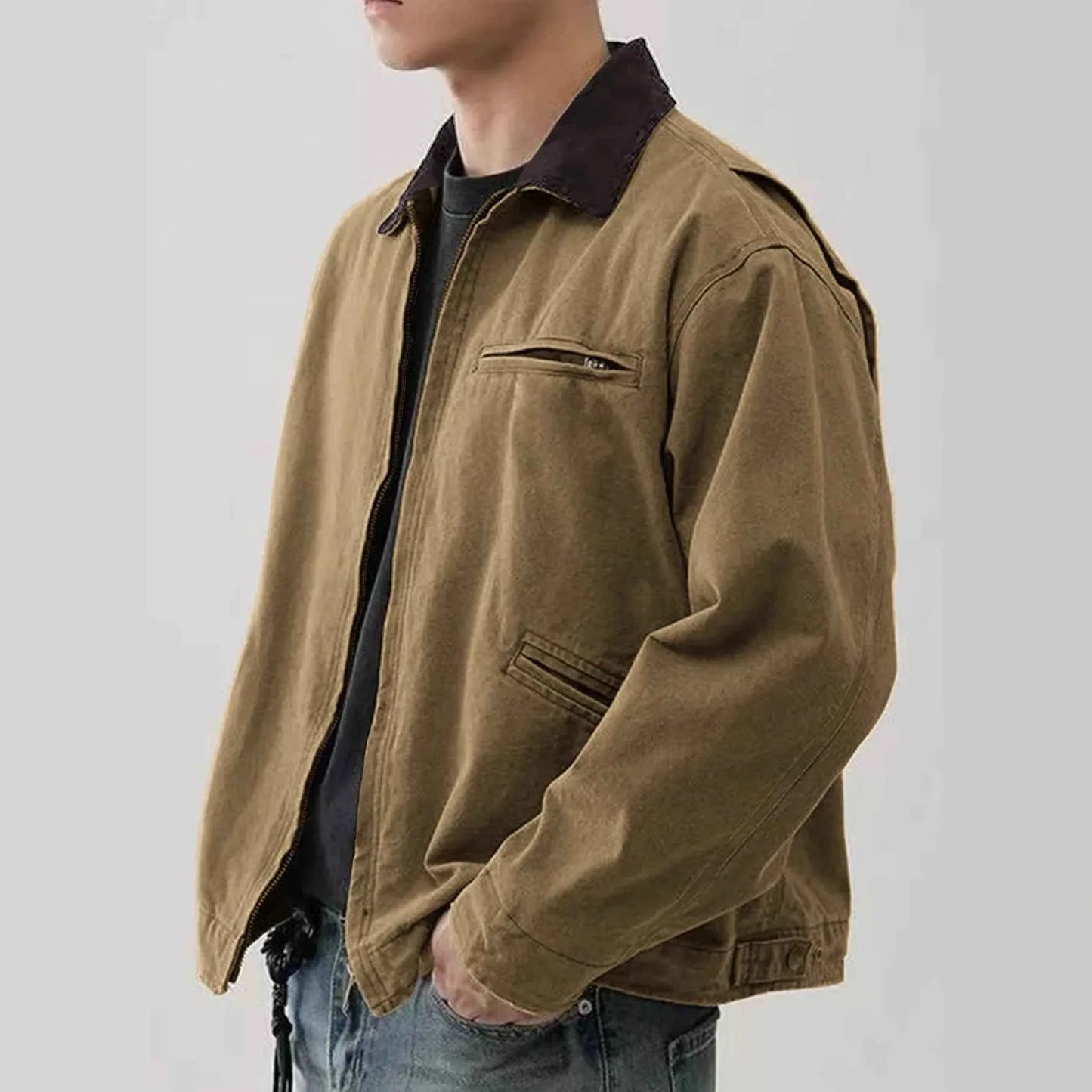 Vintage Washed Turn Down Collar Workwear Jacket