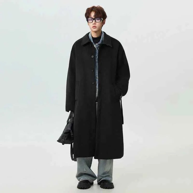 Lightweight Plaid Single Breasted With Belt Woolen Coat