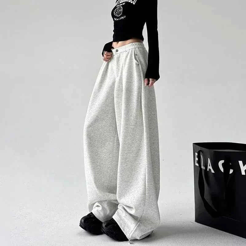 Women Cool Vintage Loose Gray High Waist Sweatpants