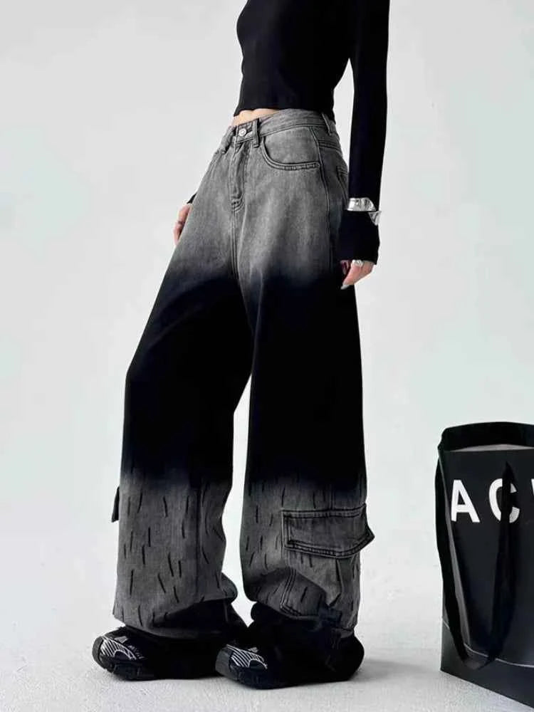 Vintage Black Grey Baggy Wide Jeans