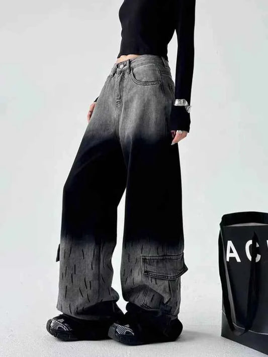 Vintage Black Grey Baggy Wide Jeans