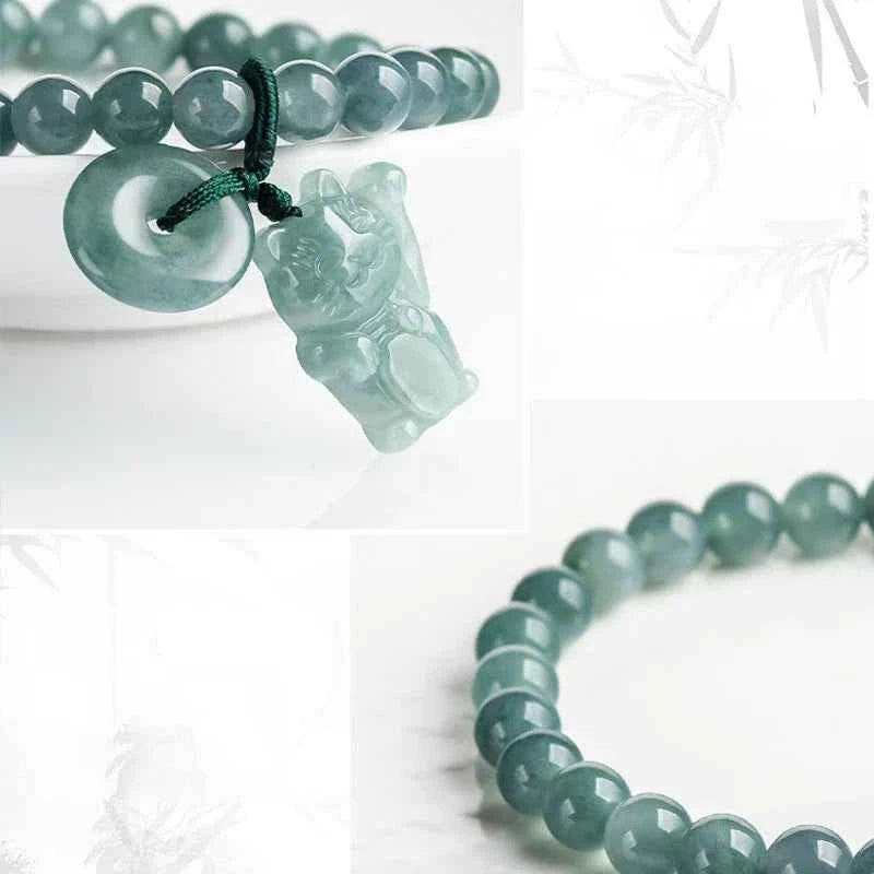 Talisman Blue Jadeite Fortune Cat Bracelet