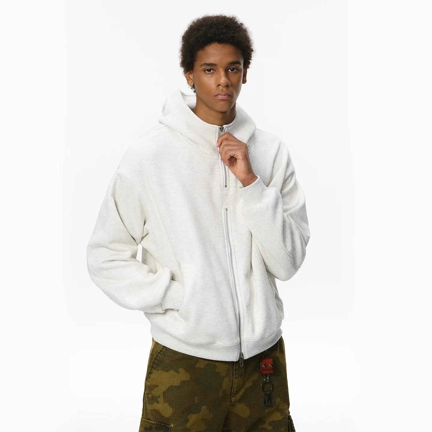 Warm Double Zip Hip Hop Hooded Sweatshirt