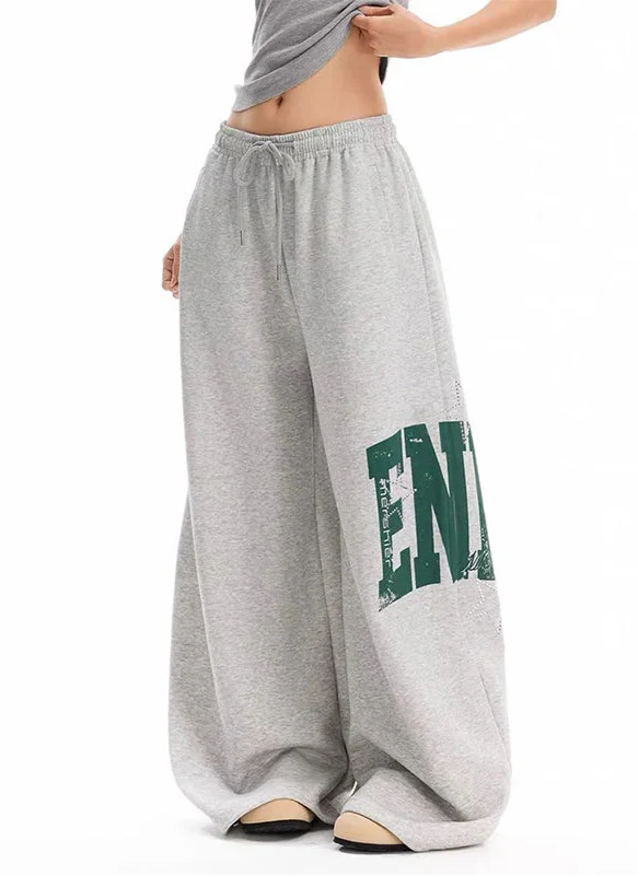 Streetwear Chic Oversized Wide Leg Letter Print Sweatpants - Luxuryurbanwear