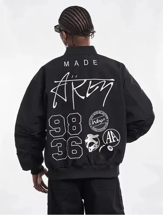 Men Black Hip Hop Vintage Embroidered Pilot Jacket - Luxuryurbanwear