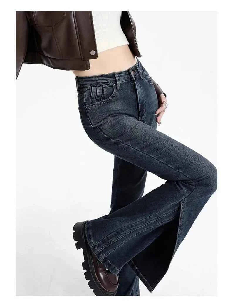 Women Retro High Waisted Flared Jeans
