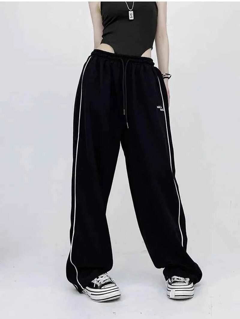 Women Vintage Retro Striped Letter Print Sweatpants