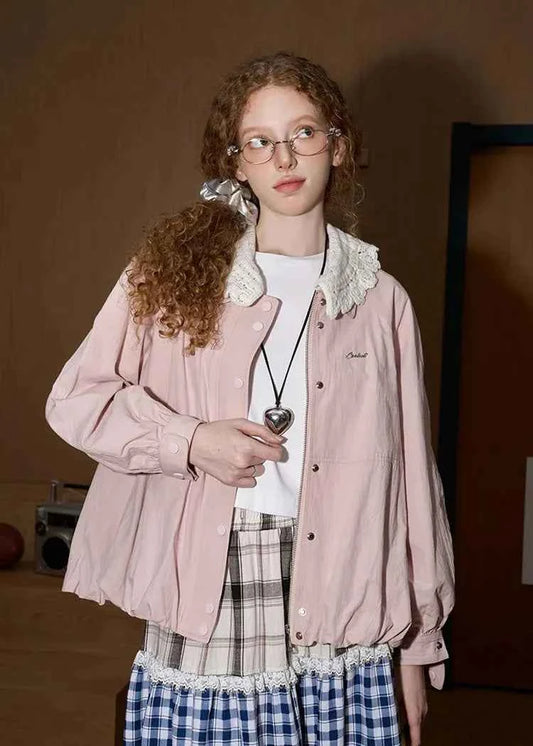 Youthful Floral Lace Collar Casual Jacket