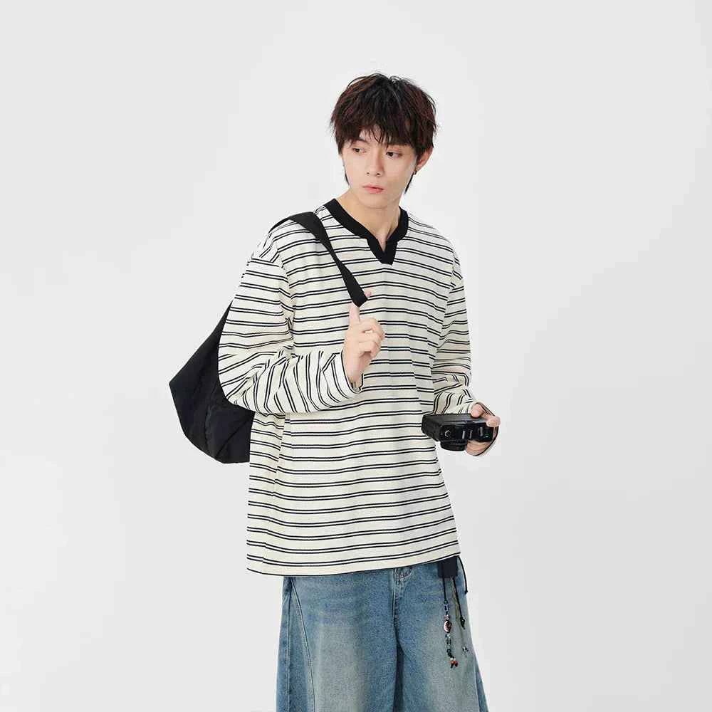 Striped Casual Long Sleeve V-Neck T-Shirt