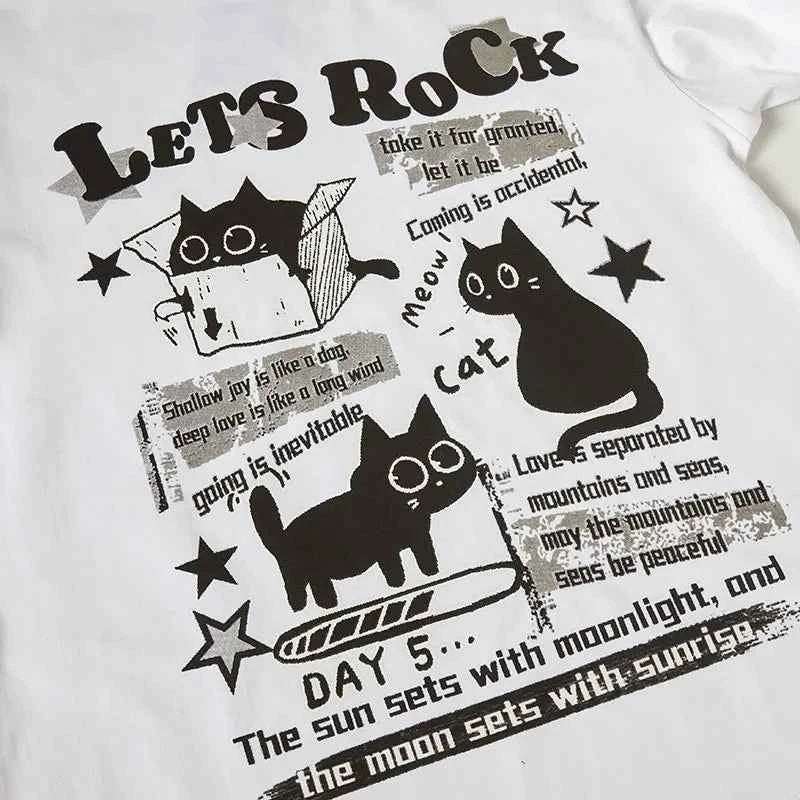Y2K Funny Black Cat Cartoon Graphic Cotton T-Shirt