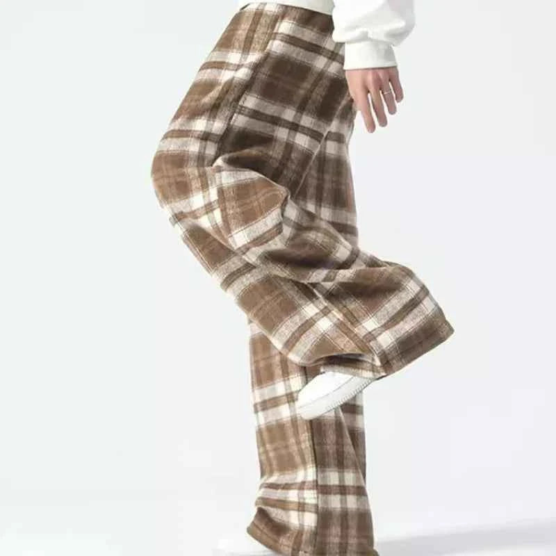 Streetwear Plaid Casual Straight Leg Jogger