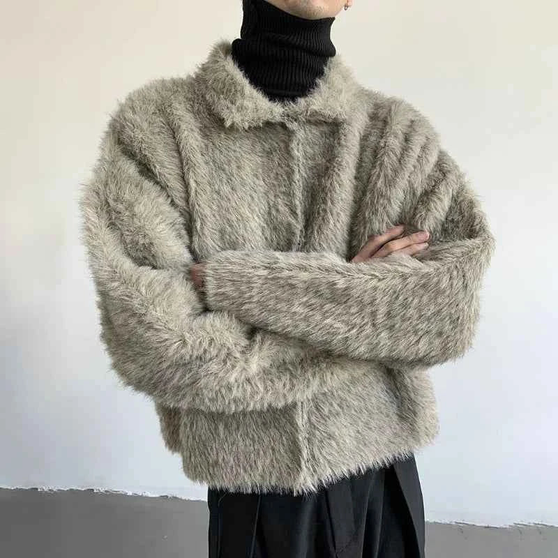 Plush Knitted Lapel Cool Versatile Furr Jacket