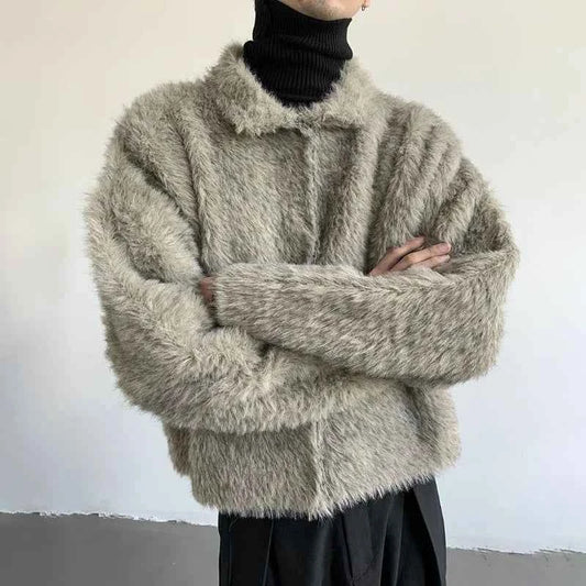 Plush Knitted Lapel Cool Versatile Furr Jacket