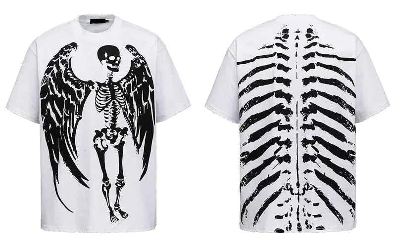Gothic Angel Skull Skeleton Graphic Printed T-Shirt
