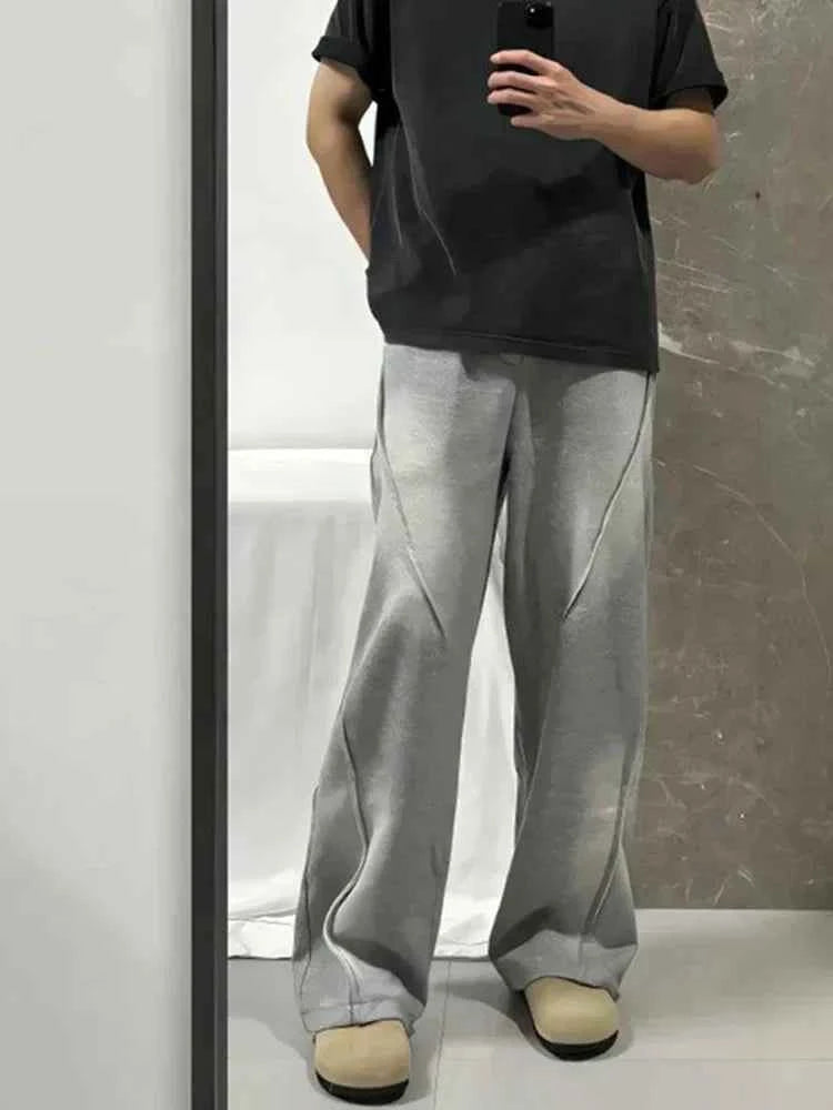 Men's Casual Pleated Drawstring Straight Leg Sweatpants