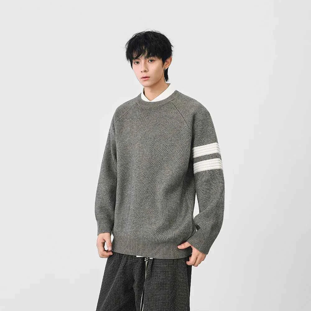 Striped Knit Crewneck Raglan Sleeve Sweater