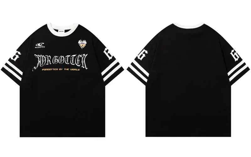 Y2K Patchwork Drawstring Graphic Short Sleeve T-Shirt