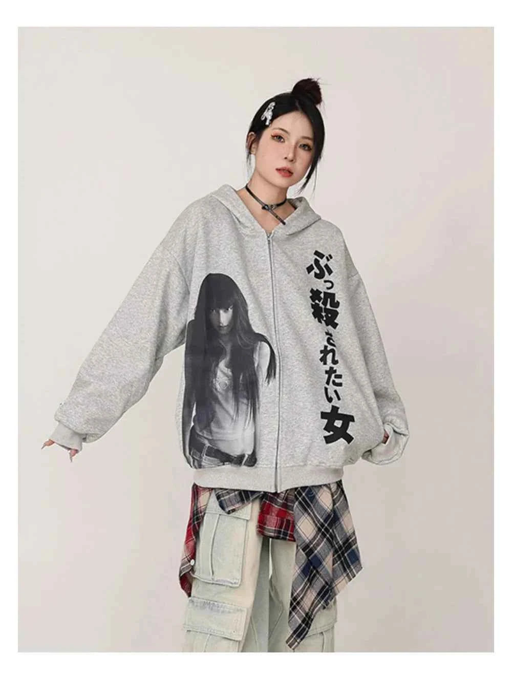 Versatile High Street Portrait Print Hooded Sweatshirt
