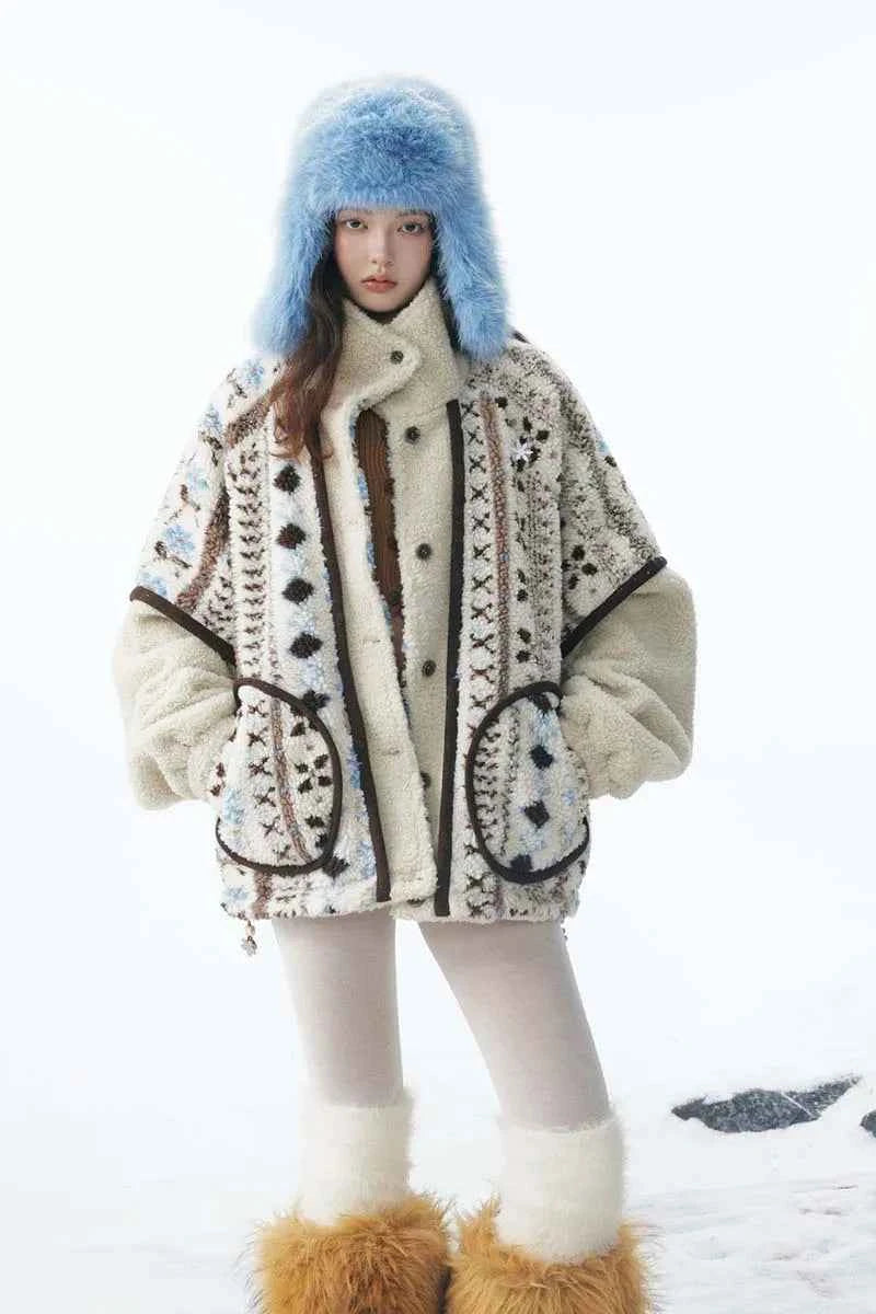 Cozy Oversized Plush Natonal Style Fur Jacket