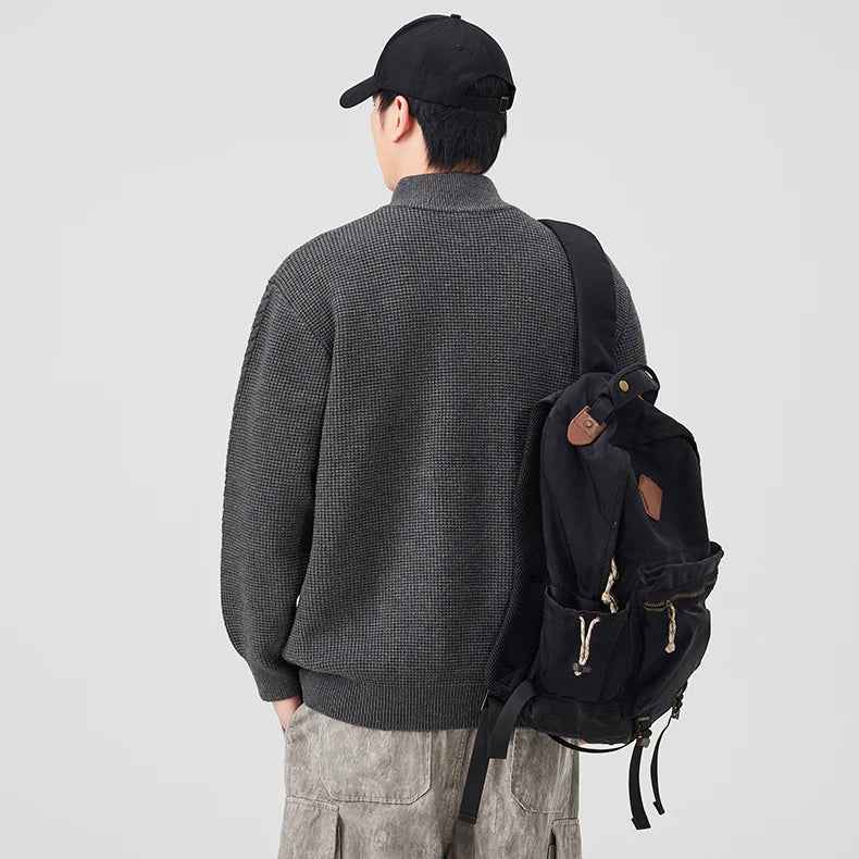 Cozy Black Turtleneck Half Zipper Sweater