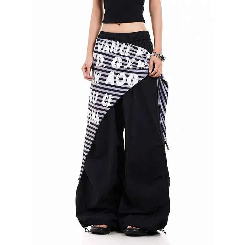 Black Y2K Oversized Japanese Wrap Wide Leg Pants