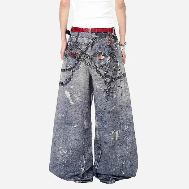 Korean Style Trendy 3D Printed Wide Leg Jeans
